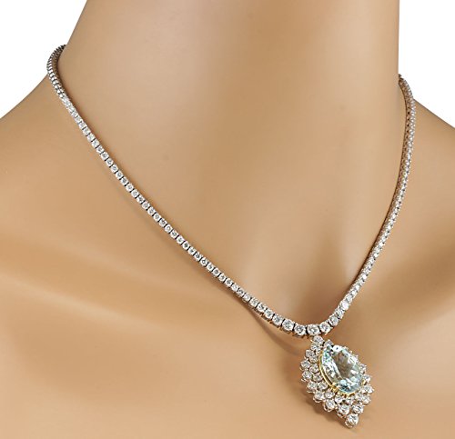 19.85 Carat Natural Blue Aquamarine and Diamond (F-G Color, VS1-VS2 Clarity) 14K White Gold Luxury Necklace for Women Exclusively Handcrafted in USA
