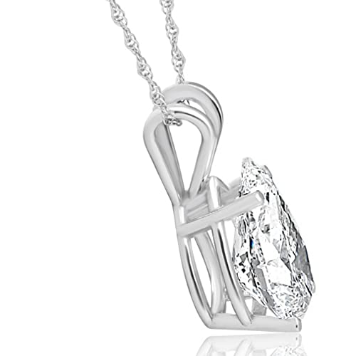 14k White Gold 2 Carat Certified Pear Shape Diamond Solitaire Pendant Women s Necklace 18