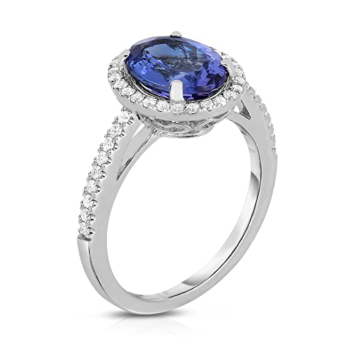KOKAV 18K White Gold Genuine Tanzanite 3Ct Oval, Diamond Halo Gorgeous Ring. size 7