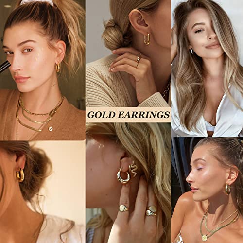 6 Pairs Gold Chunky Hoop Earrings Set for Women Hypoallergenic Thick Open Twisted Huggie Hoop Jewelry for Birthday/Christmas Gifts