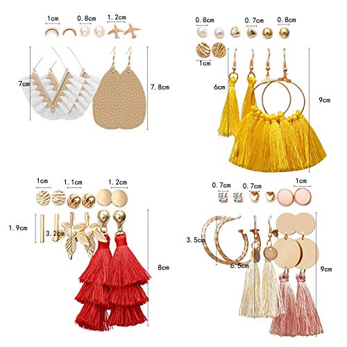 Earrings Set for Women Girls, Funtopia 61 Pairs Fashion Tassel Earrings Acrylic Hoop Stud Drop Dangle Earrings for Birthday Party Gift, Assorted Styles and Colors