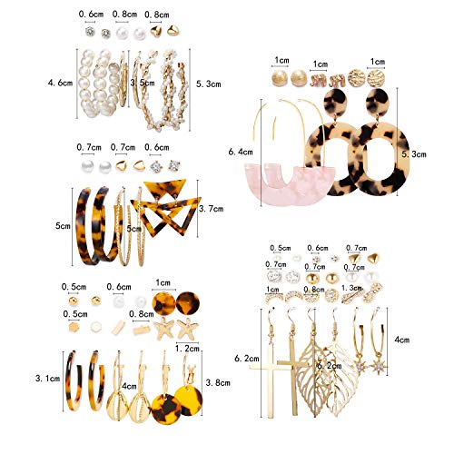 Earrings Set for Women Girls, Funtopia 61 Pairs Fashion Tassel Earrings Acrylic Hoop Stud Drop Dangle Earrings for Birthday Party Gift, Assorted Styles and Colors