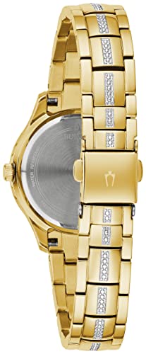 Bulova Ladies  Crystal Phantom 3-Hand Quartz Gold Stainless Steel Watch, White Mother-of-Pearl Dial Style: 98L283
