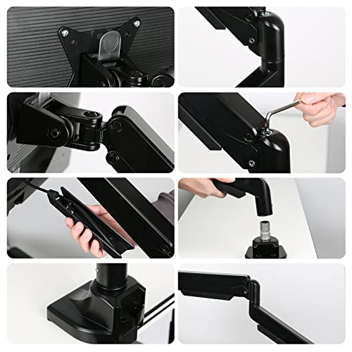 Premium Aluminum Ultrawide Monitor Stand, Gas Spring Arm Fits up to 32 Inches and 33 Pounds, C-Clamp and Grommet Bases, with Clamp and Grommet Base, Monitor Mount for Drawing Tablet