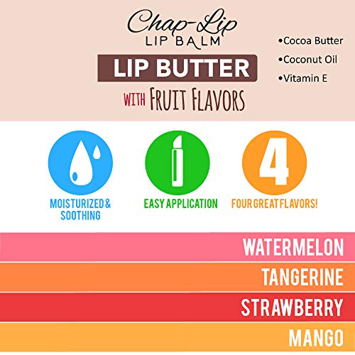 CHAP-LIP Lip Balm 60 Ct. with Fruit Flavors, Cocoa Butter, Coconut Oil | Moisturizing Vitamin E & Total Hydration Treatment & Soothing Lip Therapy (60 Ct Pack of 12)