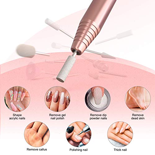 MelodySusie Electric Nail Drill Machine 11 in 1 Kit, Portable Electric Nail File Efile Set for Acrylic Gel Nails, Manicure Pedicure Tool with Nail Drill Bits Sanding Bands Dust Brush, Gold