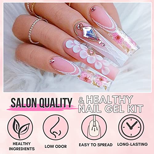Makartt Poly Nail Gel Kit, Clear Pink Spring Color Nail Gel Kit Poly Nail Extension Gel Valentine s Day Gift Nail Enhancement Set Gel Kit All-in-one Nail Thickening Solution Salon Home French Manicure