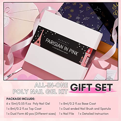 Makartt Poly Nail Gel Kit, Clear Pink Spring Color Nail Gel Kit Poly Nail Extension Gel Valentine s Day Gift Nail Enhancement Set Gel Kit All-in-one Nail Thickening Solution Salon Home French Manicure