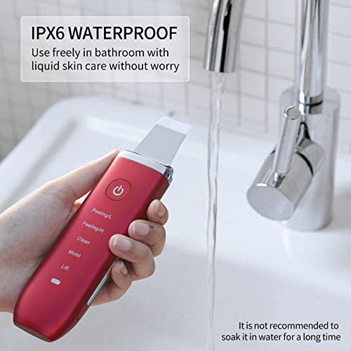 COSBEAUTY Skin Scrubber Face Spatula, Blackhead Remover Pore Cleaner Comedo Extractor with 4 Modes, Waterproof IPX6, Wireless Rechargeable (Red)