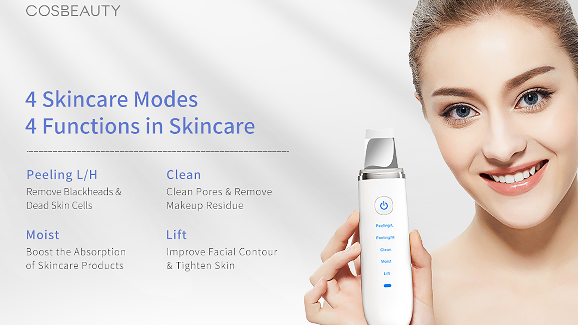 COSBEAUTY Skin Scrubber Face Spatula, Blackhead Remover Pore Cleaner Comedo Extractor with 4 Modes, Waterproof IPX6, Wireless Rechargeable (Red)