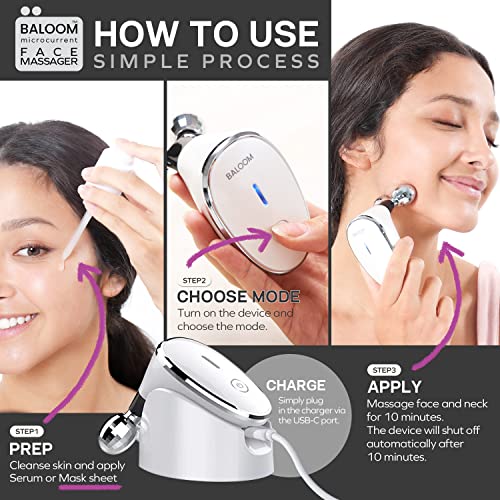 Baloom Microcurrent Facial Massager - Skin Tightening Care for Women and Men - Face/Body Wrinkle Removal, Anti Aging, Skin Rejuvenation, Face Lift , Acne Spot Treatment - 10 Minutes A Day.