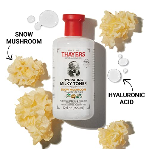 Thayers Milky Hydrating Face Toner with Snow Mushroom, Hyaluronic Acid and Elderflower, Dermatologist Recommended Gentle Alcohol Free Facial Skincare for Dry and Sensitive Skin, Paraben Free, 12 FL oz