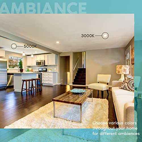 LUXRITE 5 Inch Ultra Thin LED Recessed Light with Junction Box, 12W, 5 Color Selectable 2700K-5000K, 1000 Lumens, Dimmable LED Wafer Lights, Wet Rated, IC Rated, Energy Star, ETL Listed (4 Pack)