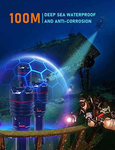 Diving Flashlight,LetonPower 2000Lumens Dive Light,100m Underwater Lights,Dive Lights Scuba Diving,with Type-C Charging Underwater Flashlight for Professional Outdoor Underwater Sports