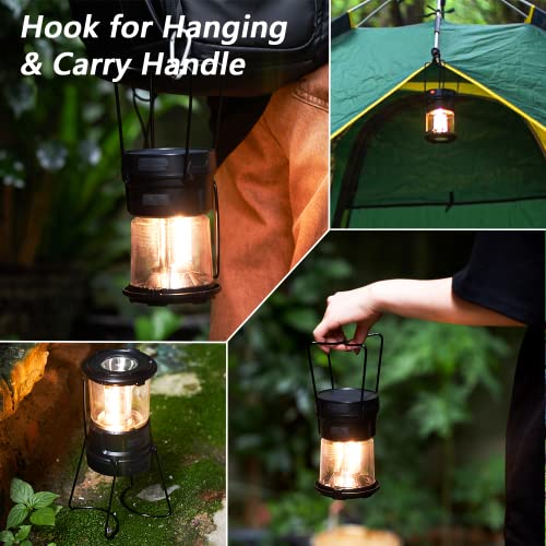 LED Camping Lantern for Power Outages: 3000mAh Solar Rechargeable Lantern with AA Battery Powered Option & USB Charging Port, Emergency Lamp Flashlight for Home Electric Failure & Hurricane