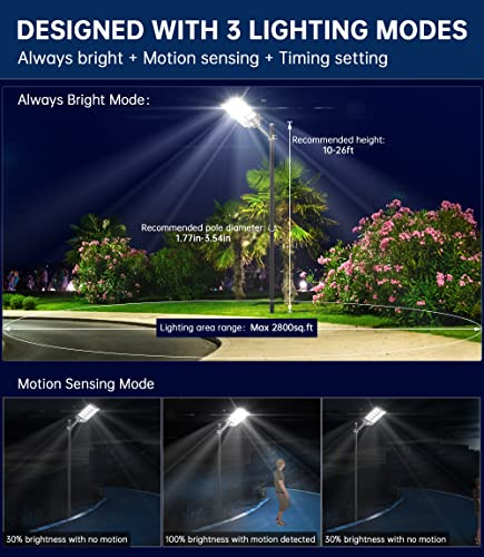 Gefolly 1000W Solar Street Lights Outdoor, 120000LM Commercial Parking Lot Light, 6500K Dusk to Dawn Solar Security Flood Lights Motion Sensor Solar Led Lamp for Basketball Court, Road, Playground