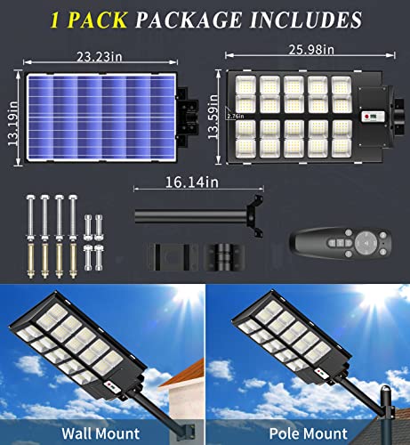 Gefolly 1000W Solar Street Lights Outdoor, 120000LM Commercial Parking Lot Light, 6500K Dusk to Dawn Solar Security Flood Lights Motion Sensor Solar Led Lamp for Basketball Court, Road, Playground