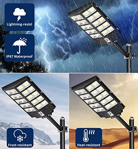 Gefolly 1000W Solar Street Lights Outdoor, 120000LM Commercial Parking Lot Light, 6500K Dusk to Dawn Solar Security Flood Lights Motion Sensor Solar Led Lamp for Basketball Court, Road, Playground