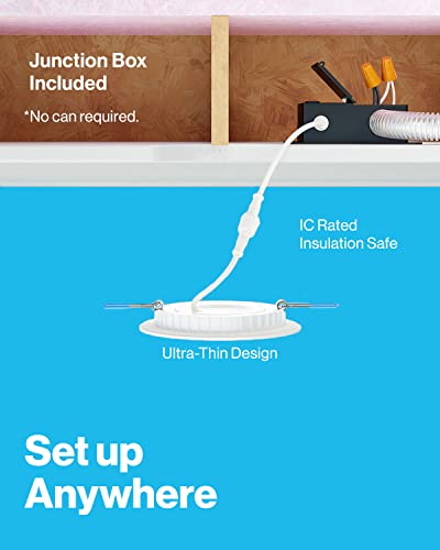 Sunco Lighting 24 Pack 4 Inch Ultra Thin LED Recessed Ceiling Lights Slim, 3000K Warm White, Dimmable, 10W=60W, Smooth Trim, Wafer Thin, Canless with Junction Box - Energy Star ETL T24