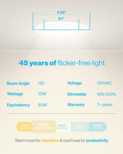 Sunco Lighting 24 Pack 4 Inch Ultra Thin LED Recessed Ceiling Lights Slim, 3000K Warm White, Dimmable, 10W=60W, Smooth Trim, Wafer Thin, Canless with Junction Box - Energy Star ETL T24