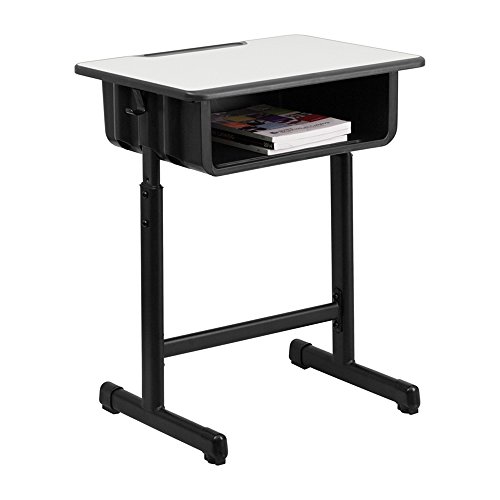 Flash Furniture Billie Student Desk with Grey Top and Adjustable Height Black Pedestal Frame