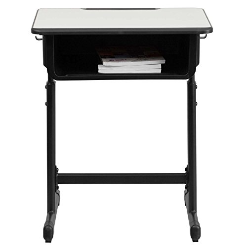 Flash Furniture Billie Student Desk with Grey Top and Adjustable Height Black Pedestal Frame