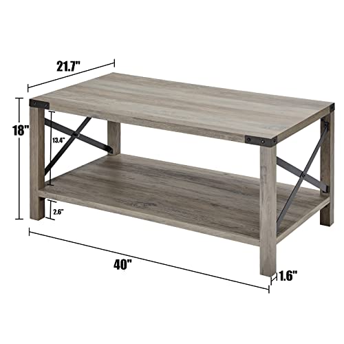 AMERLIFE 4-Piece Living Room Table Set - Includes TV Stand, Coffee Table, & Two End Tables for Farmhouse - Grey Wash