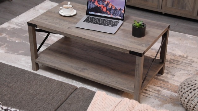 AMERLIFE 4-Piece Living Room Table Set - Includes TV Stand, Coffee Table, & Two End Tables for Farmhouse - Grey Wash