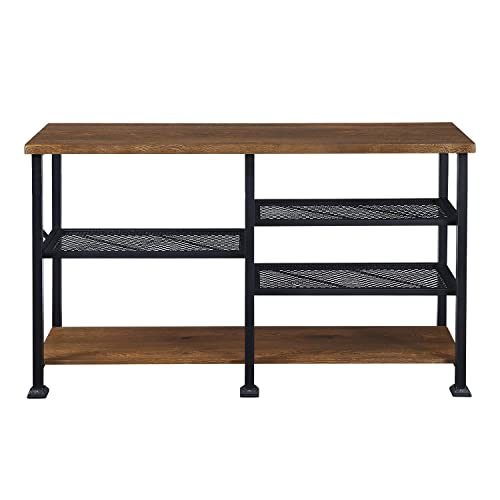 Homissue 5 Tier Industrial Console Sofa Table with Storage Shelf, 55 Inch Long Entryway Table TV Stand for Living Room, Brown
