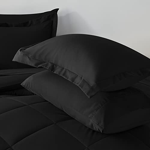 CozyLux Queen Comforter Set with Sheets 7 Pieces Bed in a Bag Black All Season Bedding Sets with Comforter, Pillow Shams, Flat Sheet, Fitted Sheet and Pillowcases