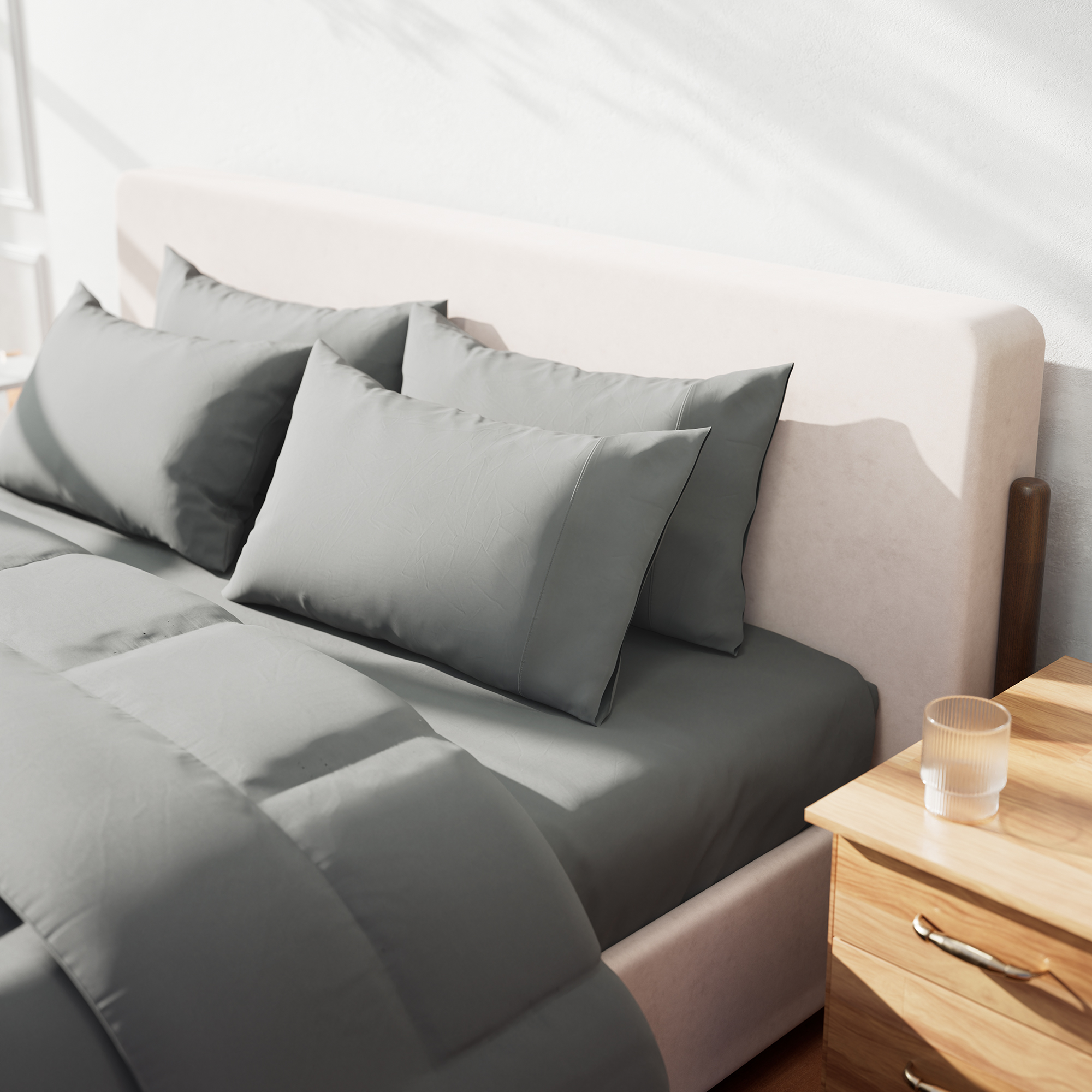 Sweet Home Collection 5 Piece Comforter Set Bag Solid Color All Season Soft Down Alternative Blanket & Luxurious Microfiber Bed Sheets, Gray, Twin