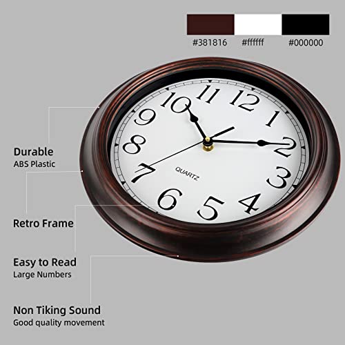 KECYET Wall Clock - 12 Inch Silent Non-Ticking Wall Clocks Battery Operated - Vintage Retro Rustic Style Decorative for Living Room Kitchen (Bronze)