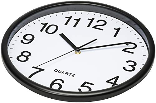 Bernhard Products Black Wall Clock, Large 13-Inch Silent Non Ticking Quartz Battery Operated Round Easy to Read Classroom/Home/School/Office Clock